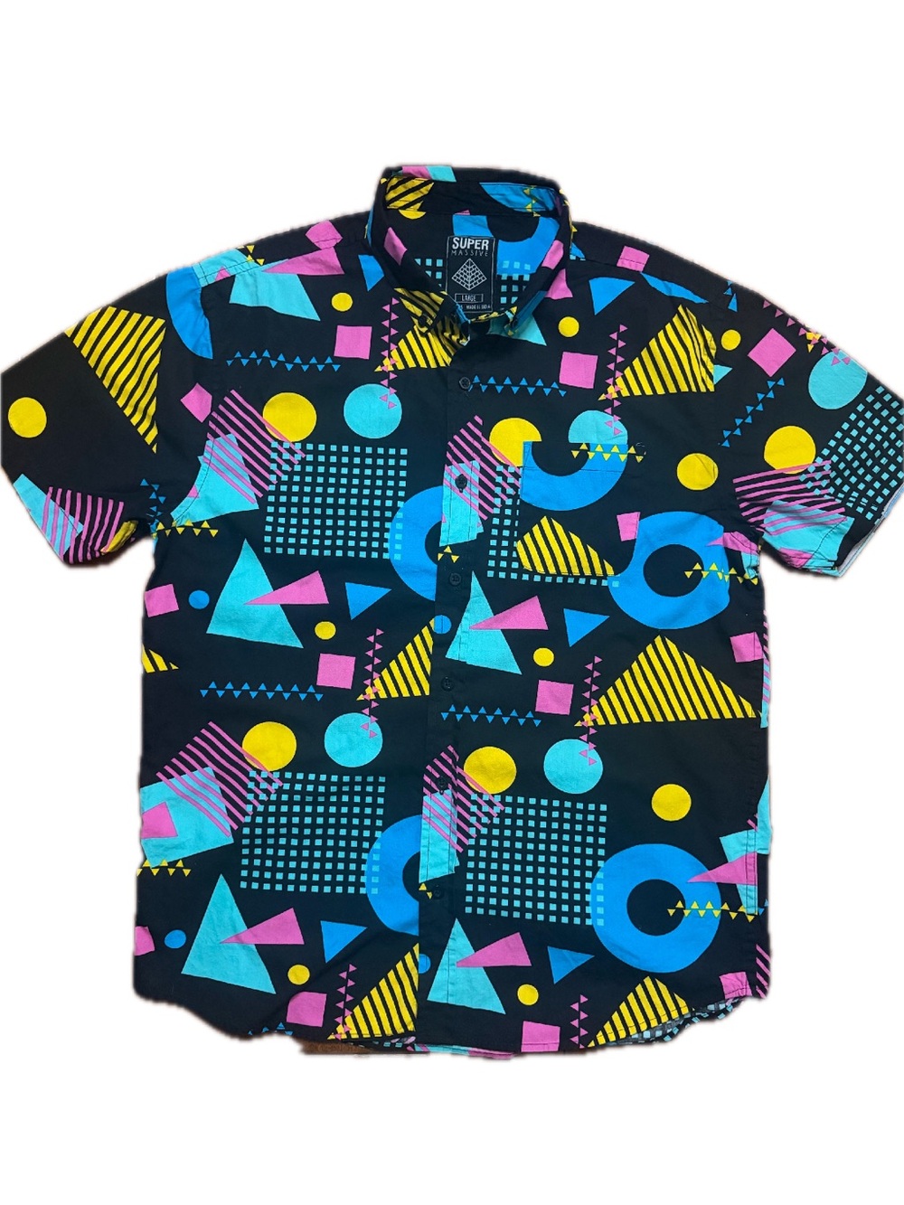 Super Massive Retro Style Short Sleeve Shirt Button Down Colorful